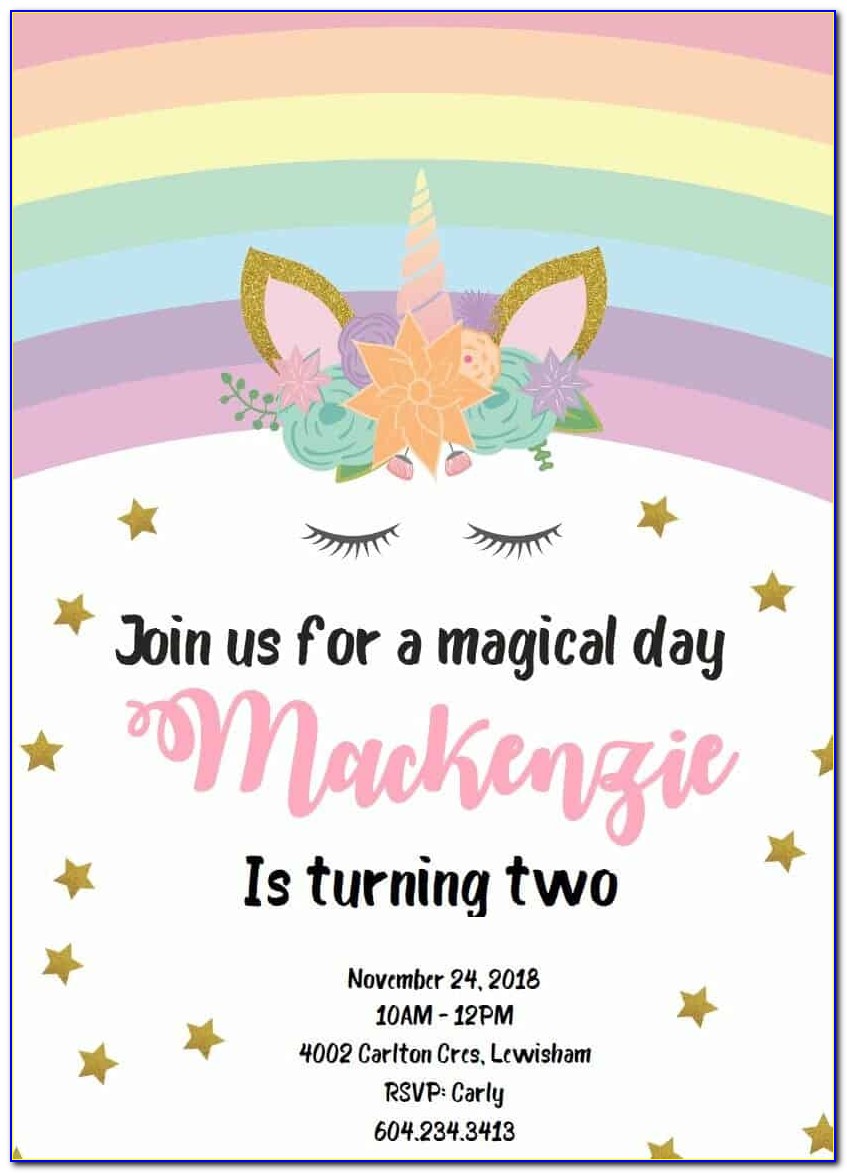 Free Editable Unicorn Birthday Invitation
