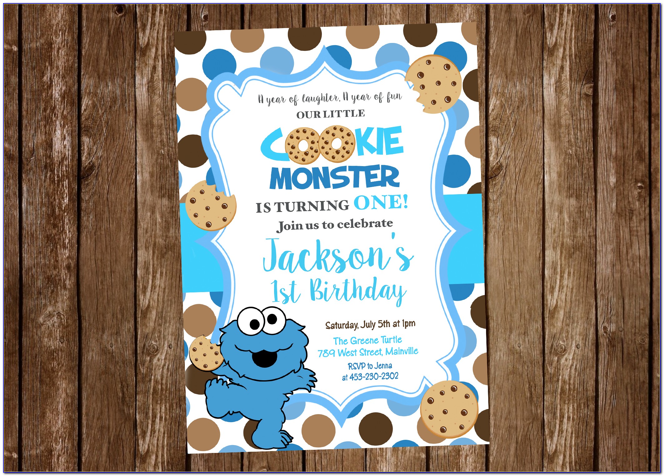 Free Printable Cookie Monster 1st Birthday Invitations