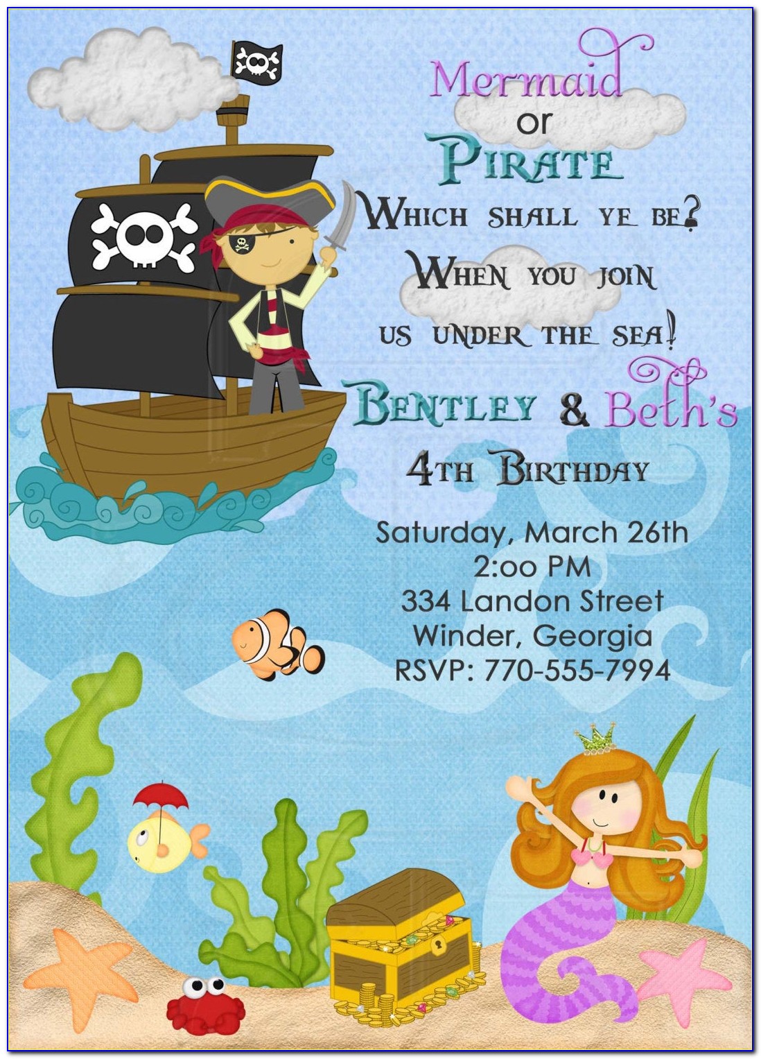 Free Printable Mermaid And Pirate Party Invitations
