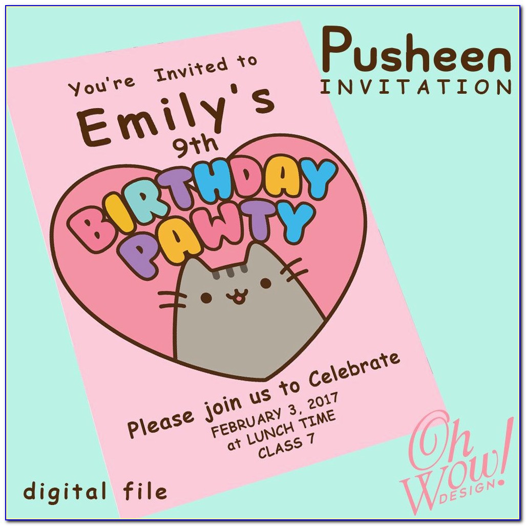 Free Pusheen Birthday Invitations
