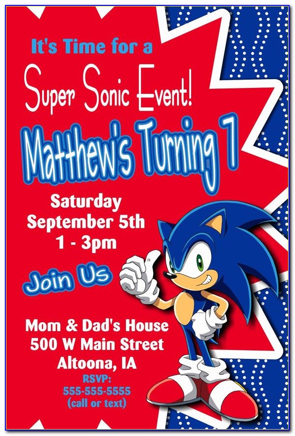 Free Sonic The Hedgehog Party Invitations