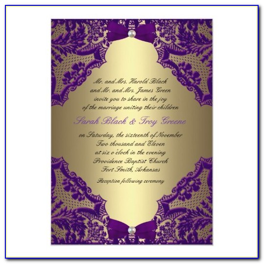 Green Purple And Gold Wedding Invitations