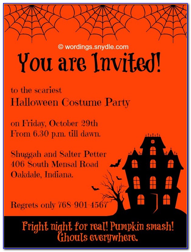 Halloween Invitation Wording For Costume Party