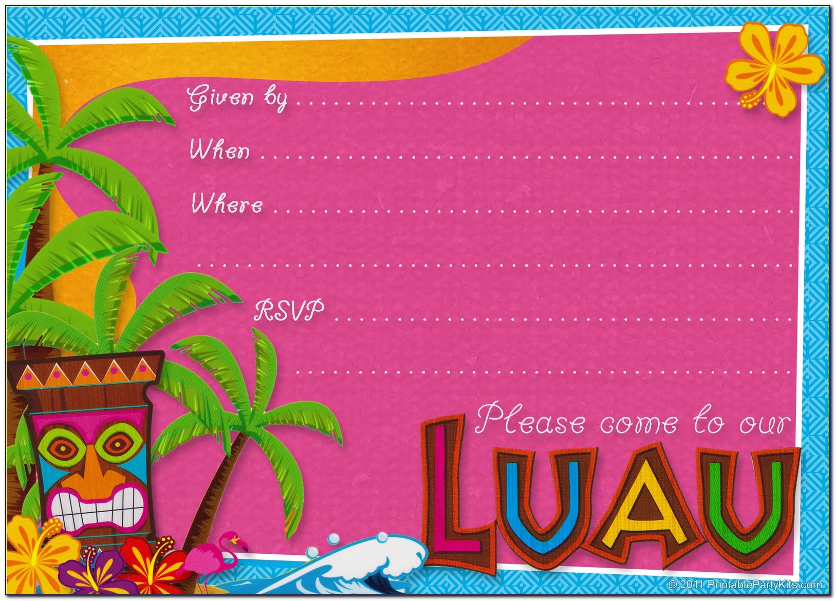 Hawaiian Luau Birthday Invitations