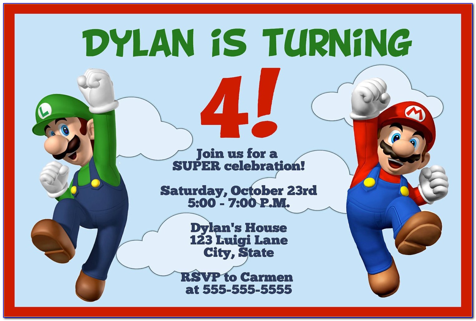 Mario Bros Invitations Free
