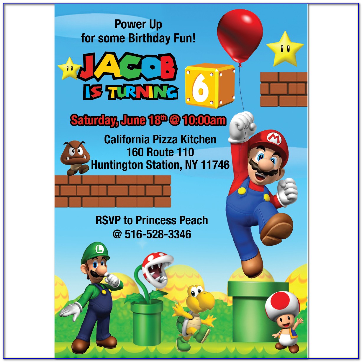 Mario Bros Invitations Printables