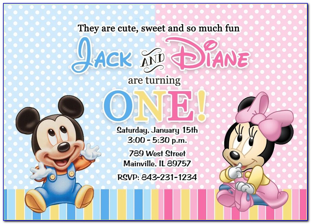 Mickey And Minnie 1st Birthday Invitations