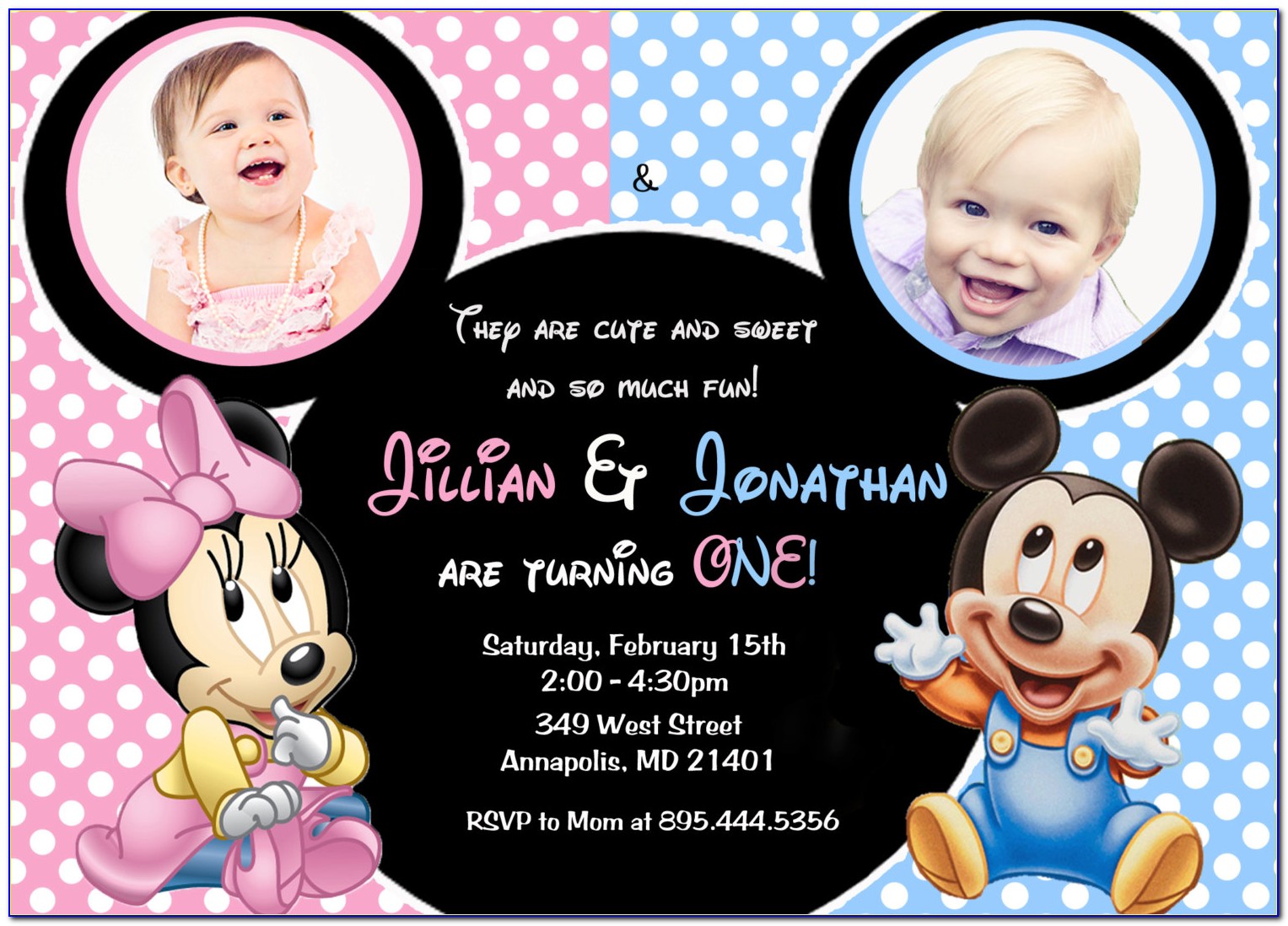 Mickey And Minnie Mouse Birthday Invitations