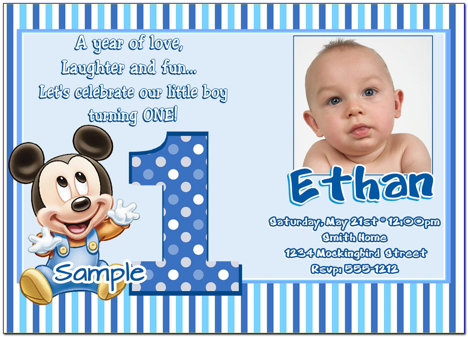 Mickey Mouse First Birthday Online Invitations
