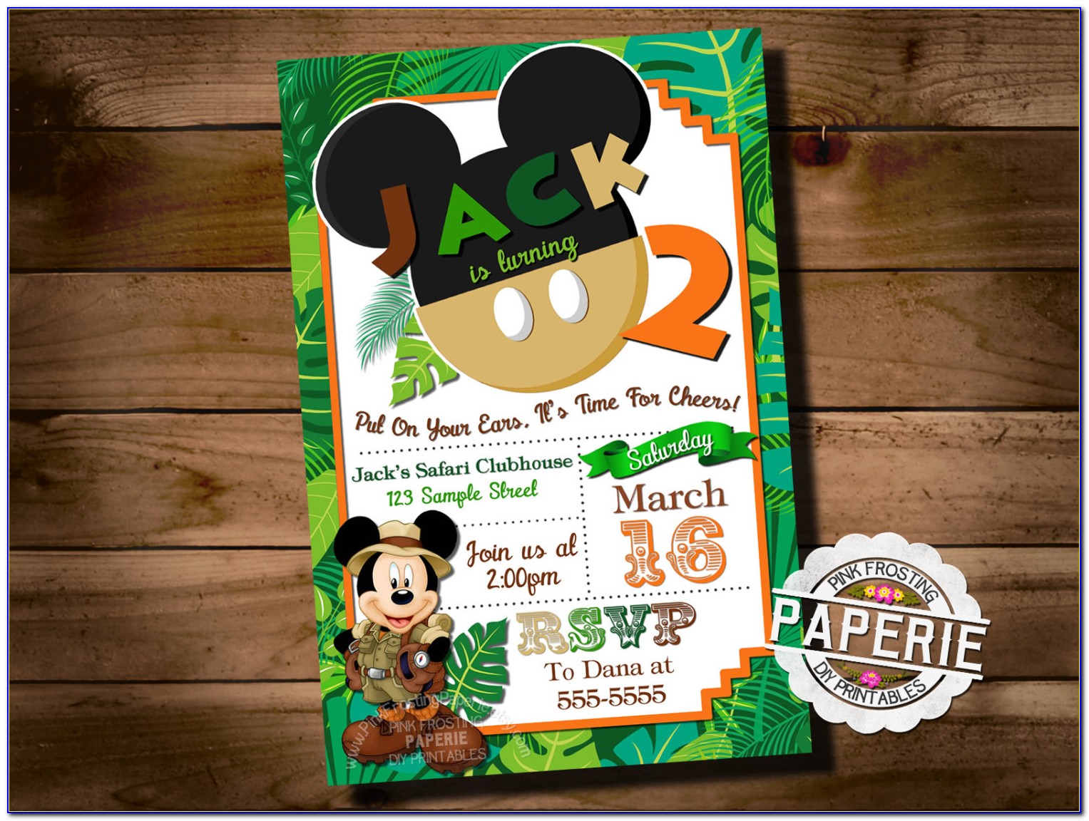 Mickey Mouse Safari Birthday Invitations