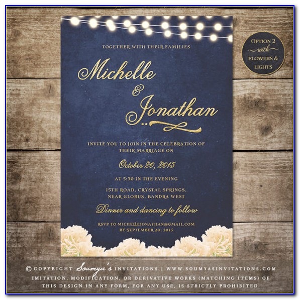 Midnight Blue And Gold Wedding Invitations