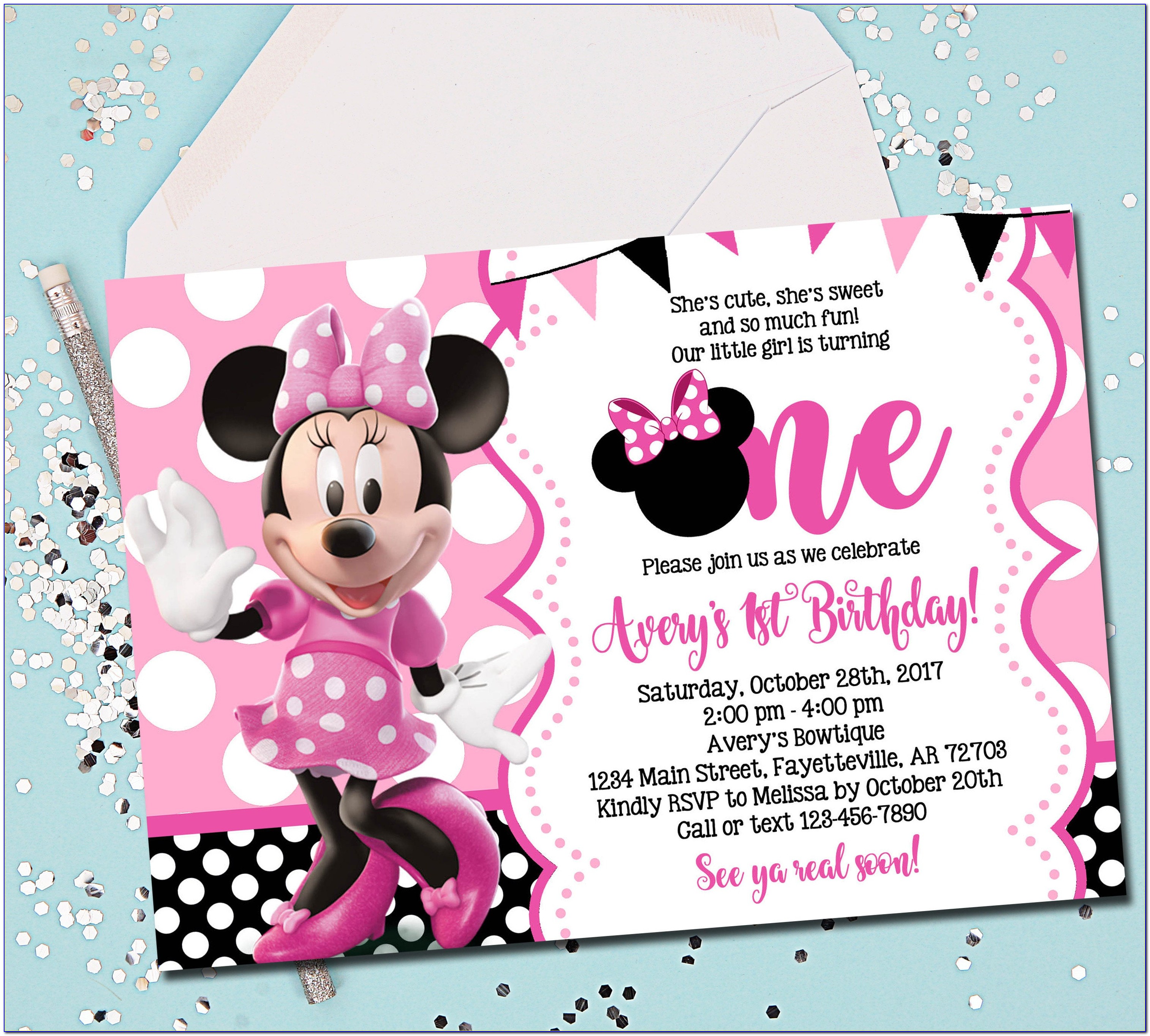 Minnie Mouse 1st Birthday Invitations Online
