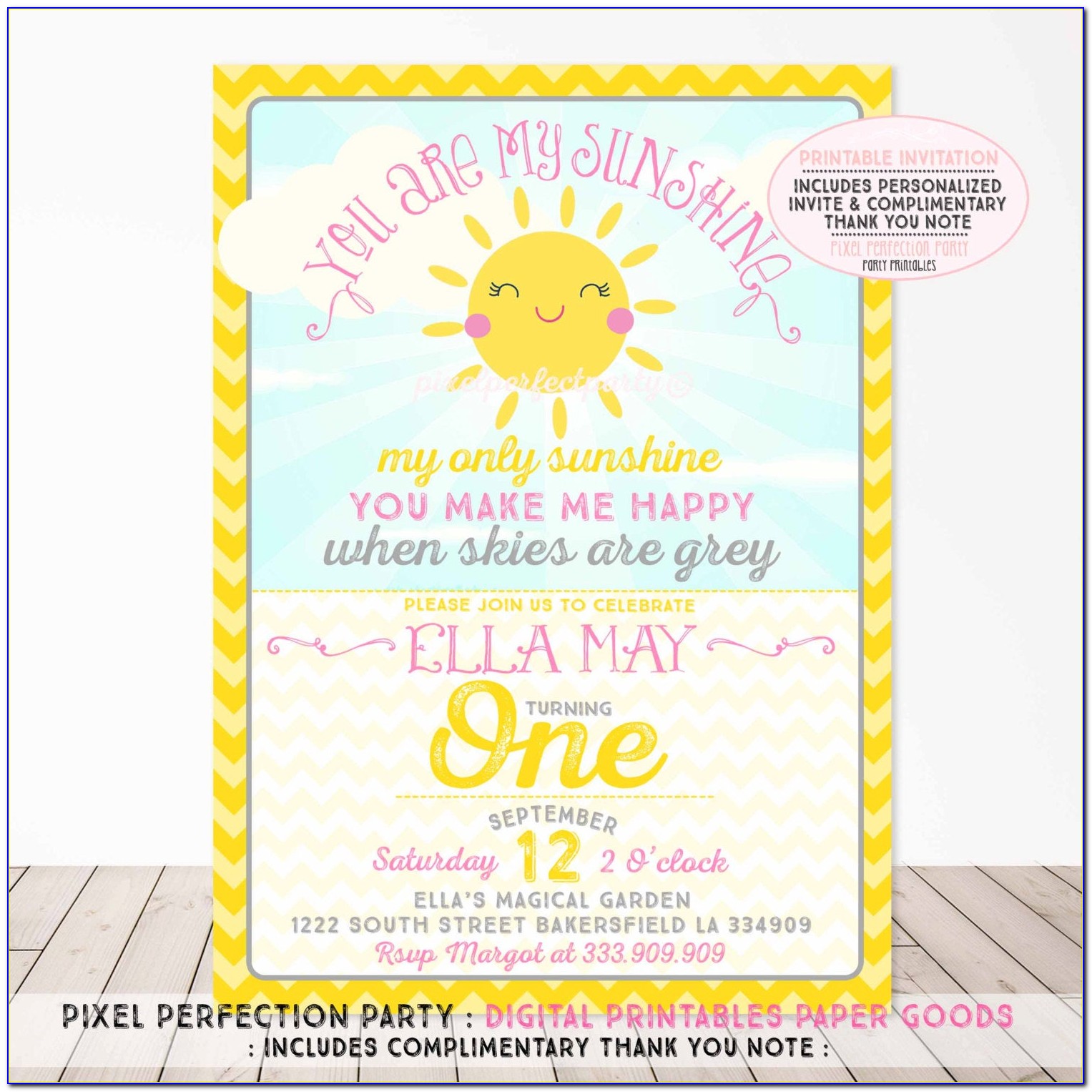 My Little Sunshine Birthday Invitations