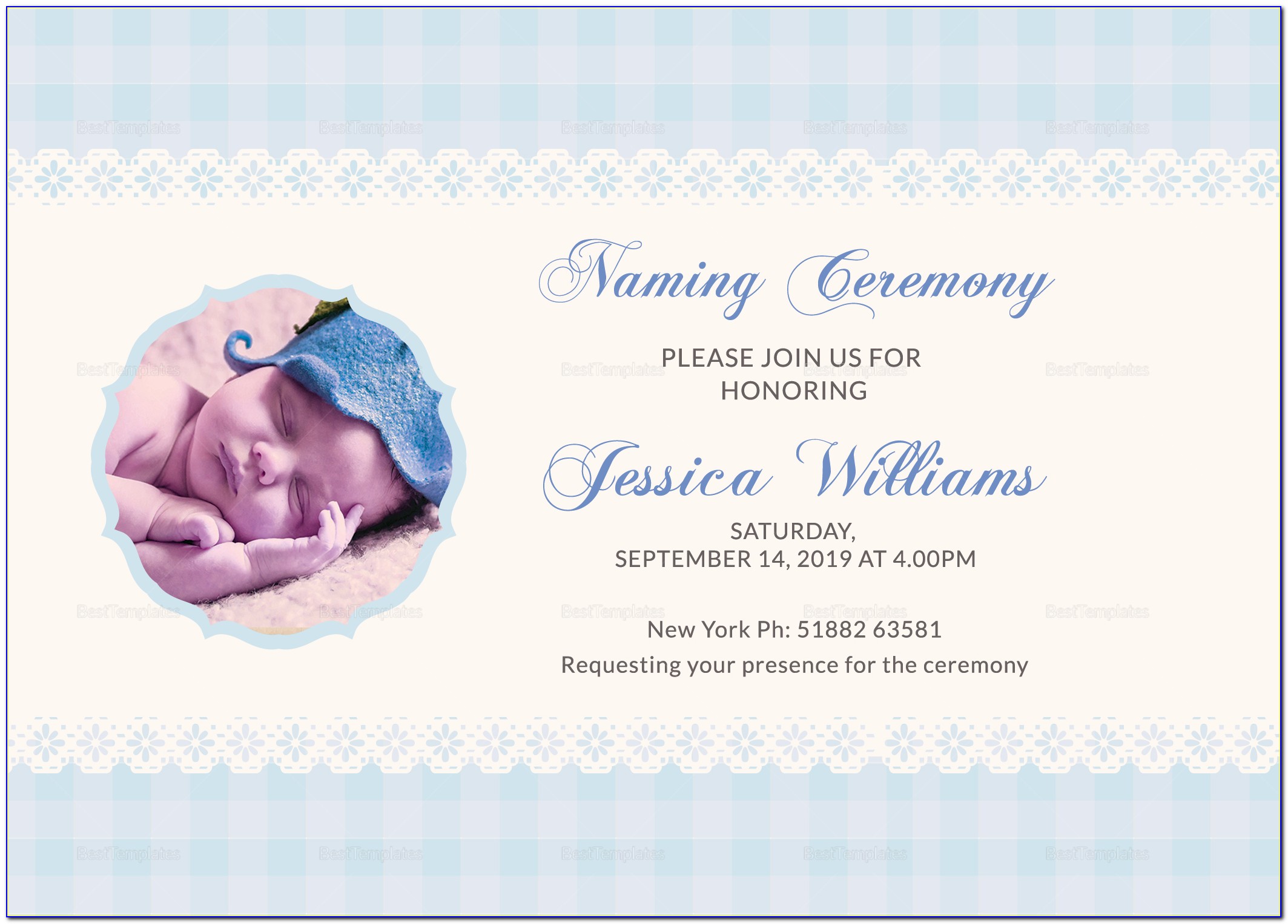 Naming Ceremony Invitation Card For Baby Girl