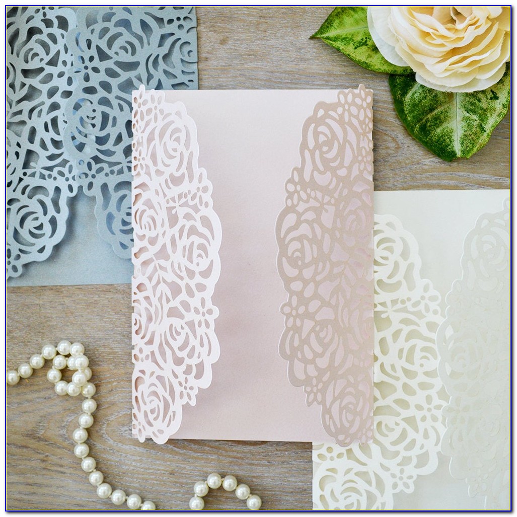 Navy And Gold Laser Cut Wedding Invitations