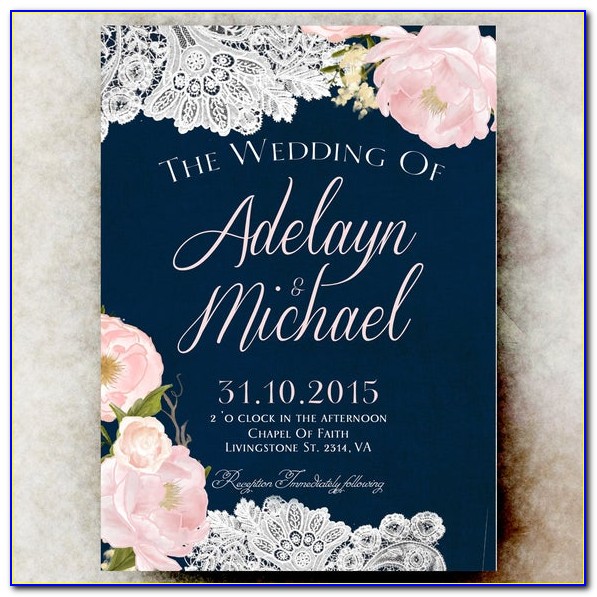 Navy Blue And Pink Wedding Invitations