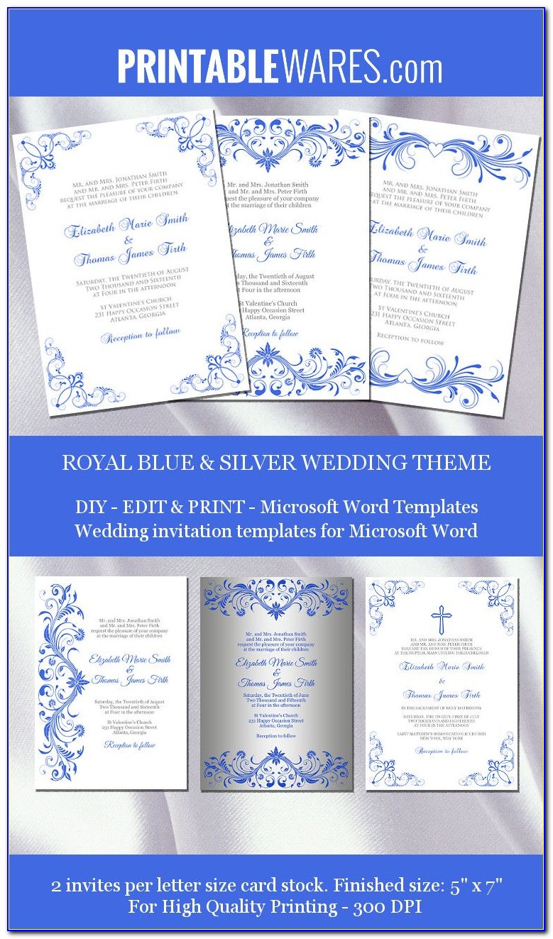 Navy Blue And Silver Wedding Invitations