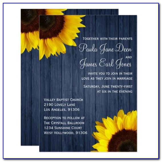 Navy Blue And Sunflower Wedding Invitations