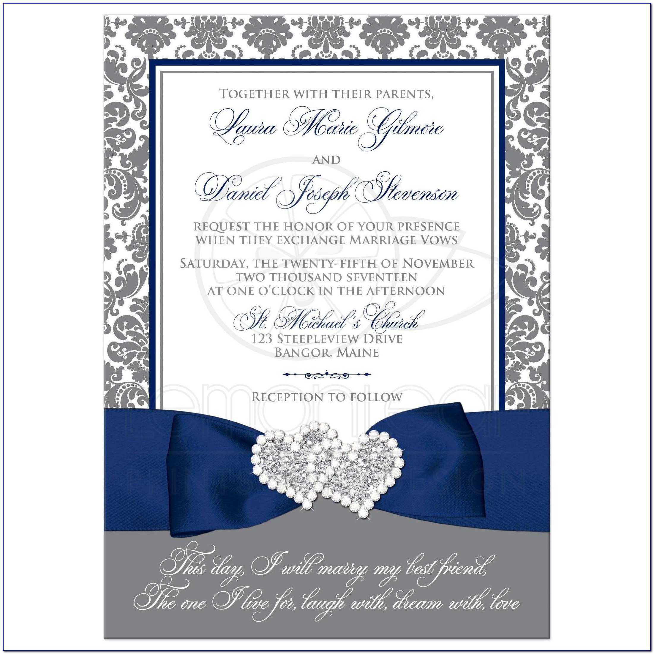 Navy Blue White And Gray Wedding Invitations
