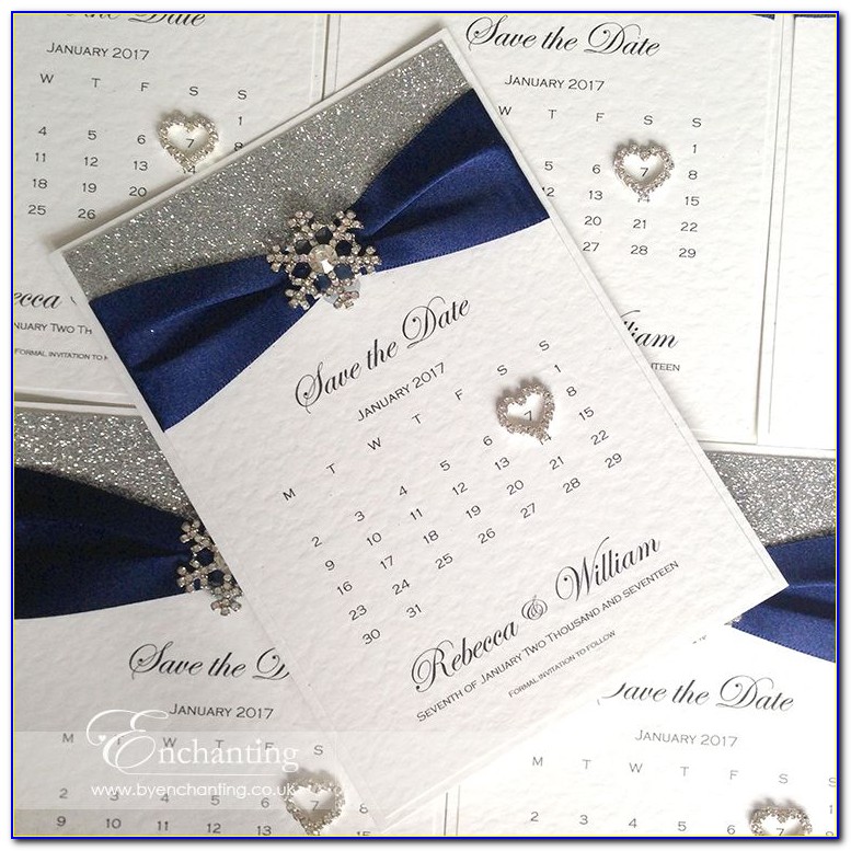 Navy White And Silver Wedding Invitations