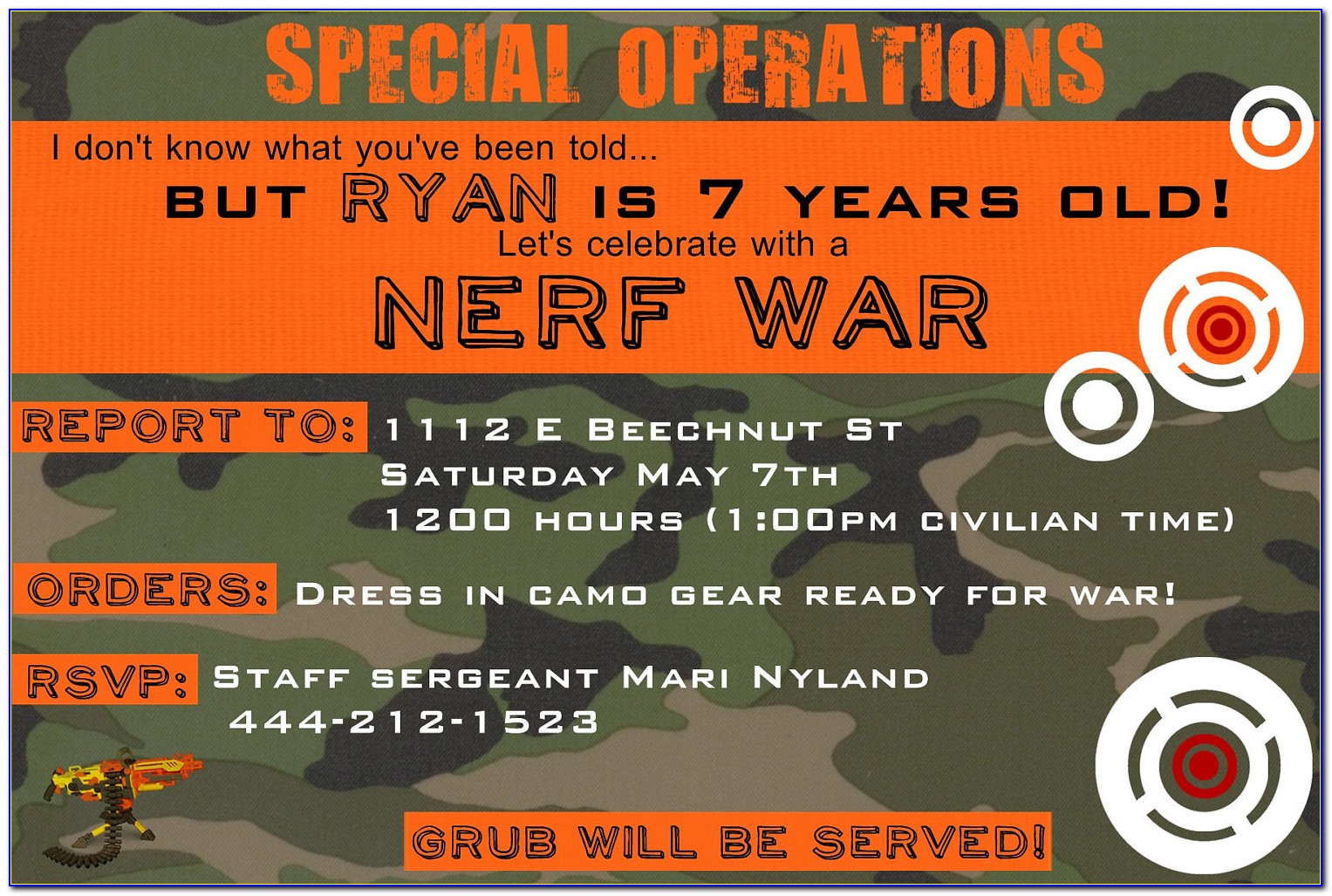 Nerf Battle Birthday Invitations