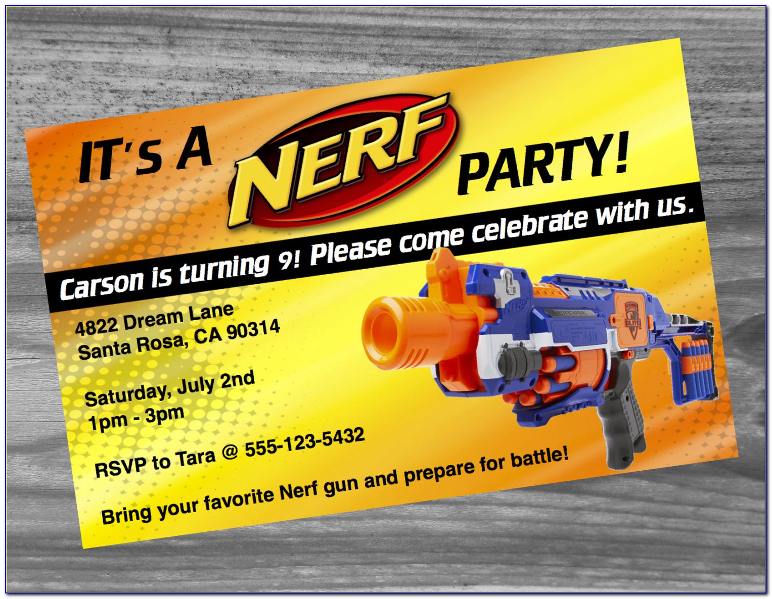 Nerf Gun Birthday Invitations