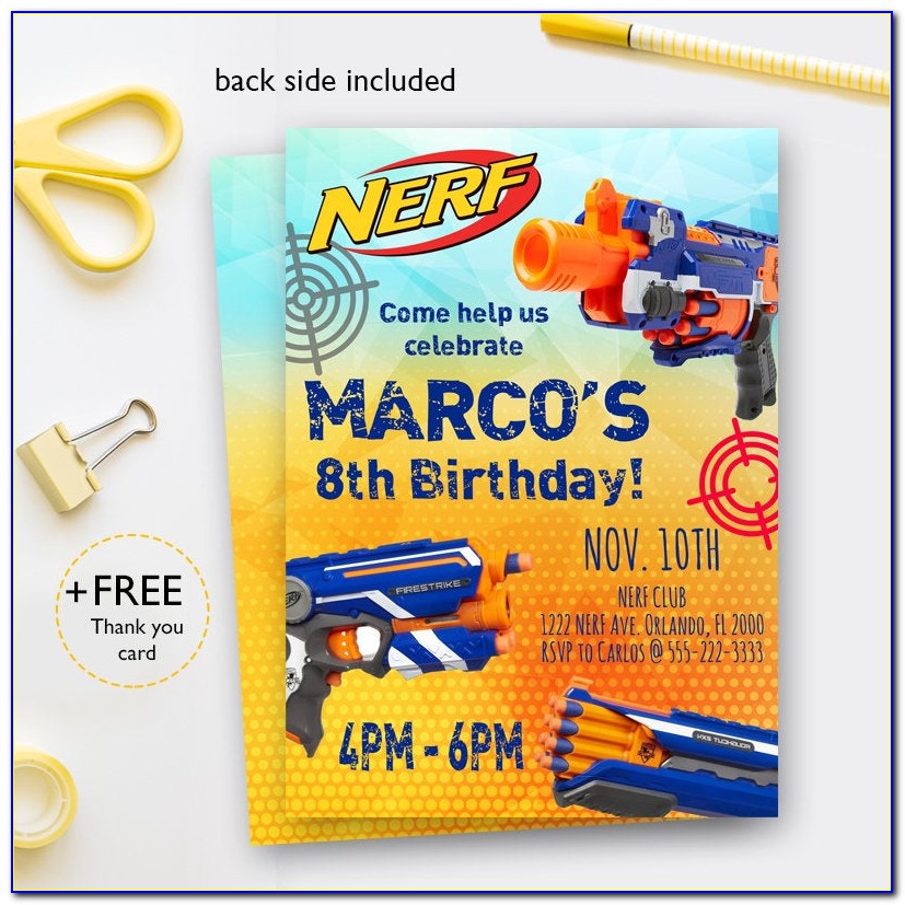 Nerf Theme Birthday Invitations