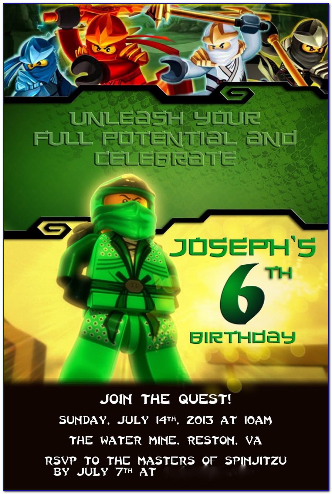 Ninjago Birthday Invitations Etsy