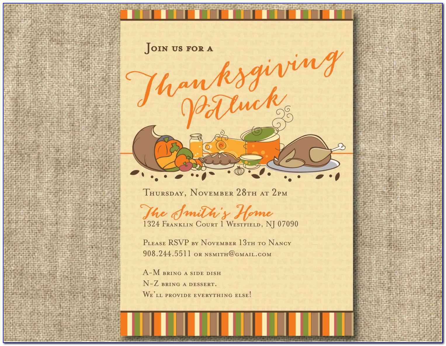 Office Thanksgiving Potluck Invitation Email Sample