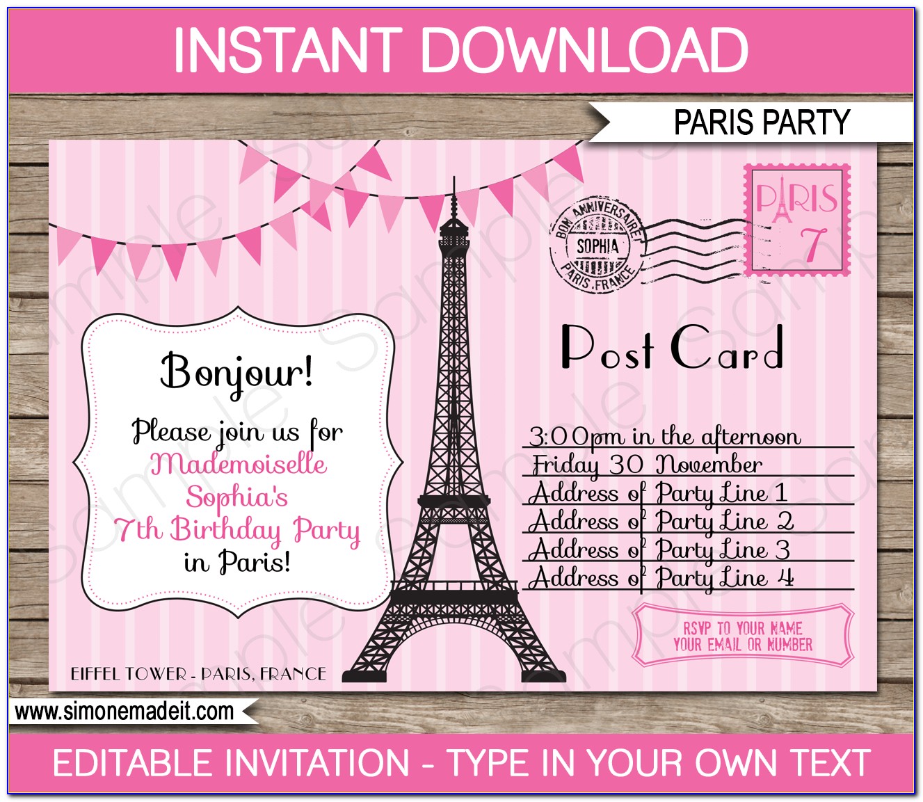 Paris France Birthday Invitations
