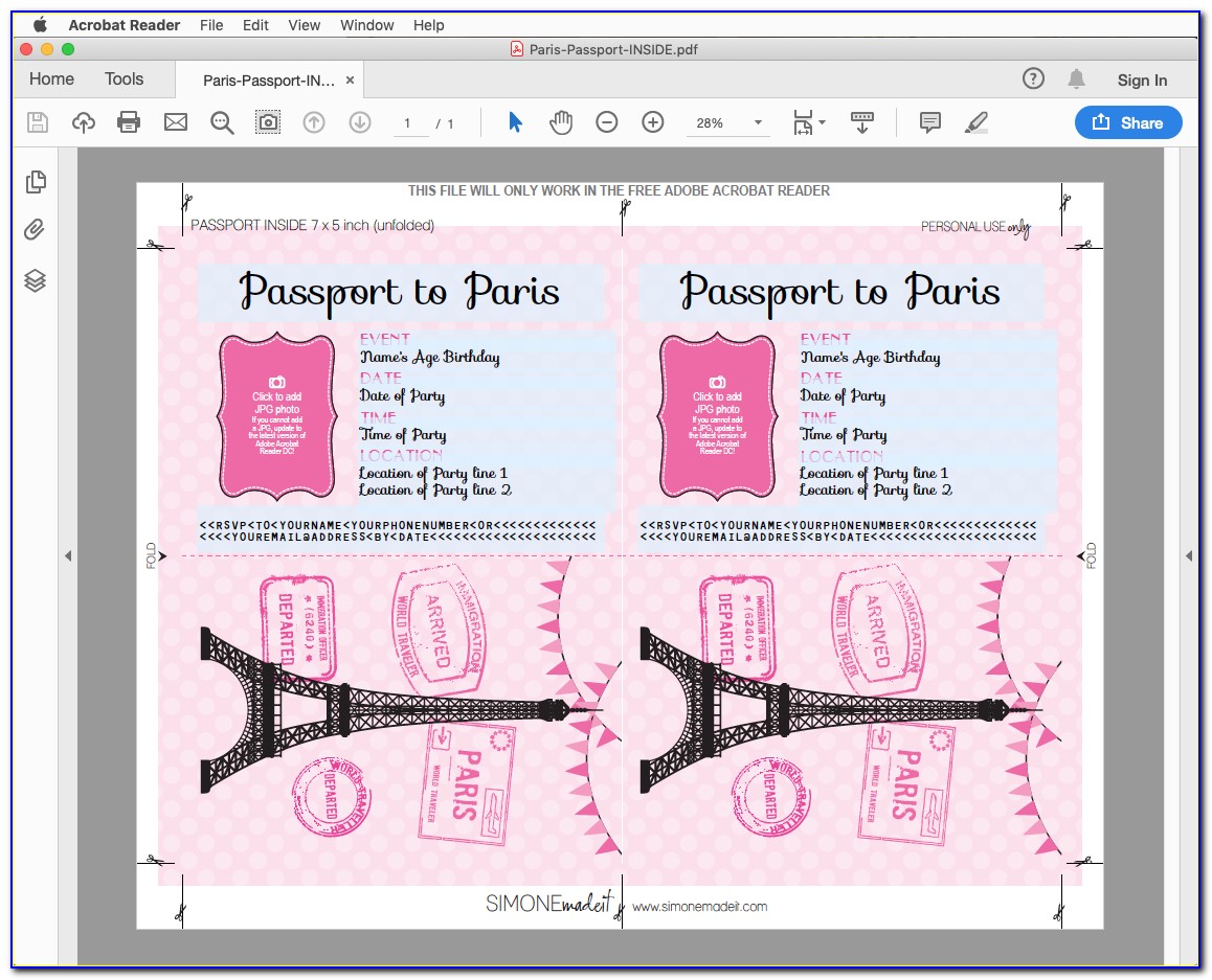 Paris Passport Invitations