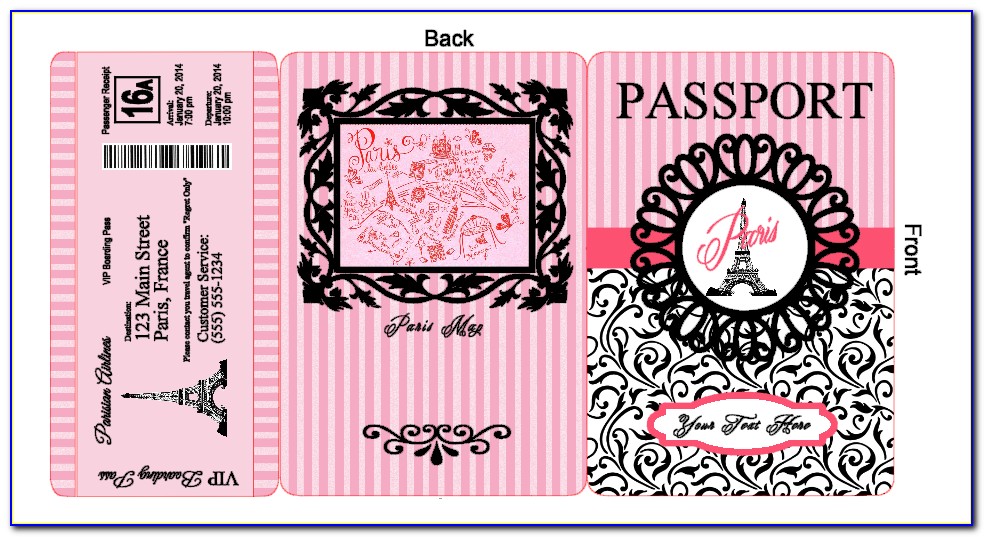 Paris Themed Passport Invitations