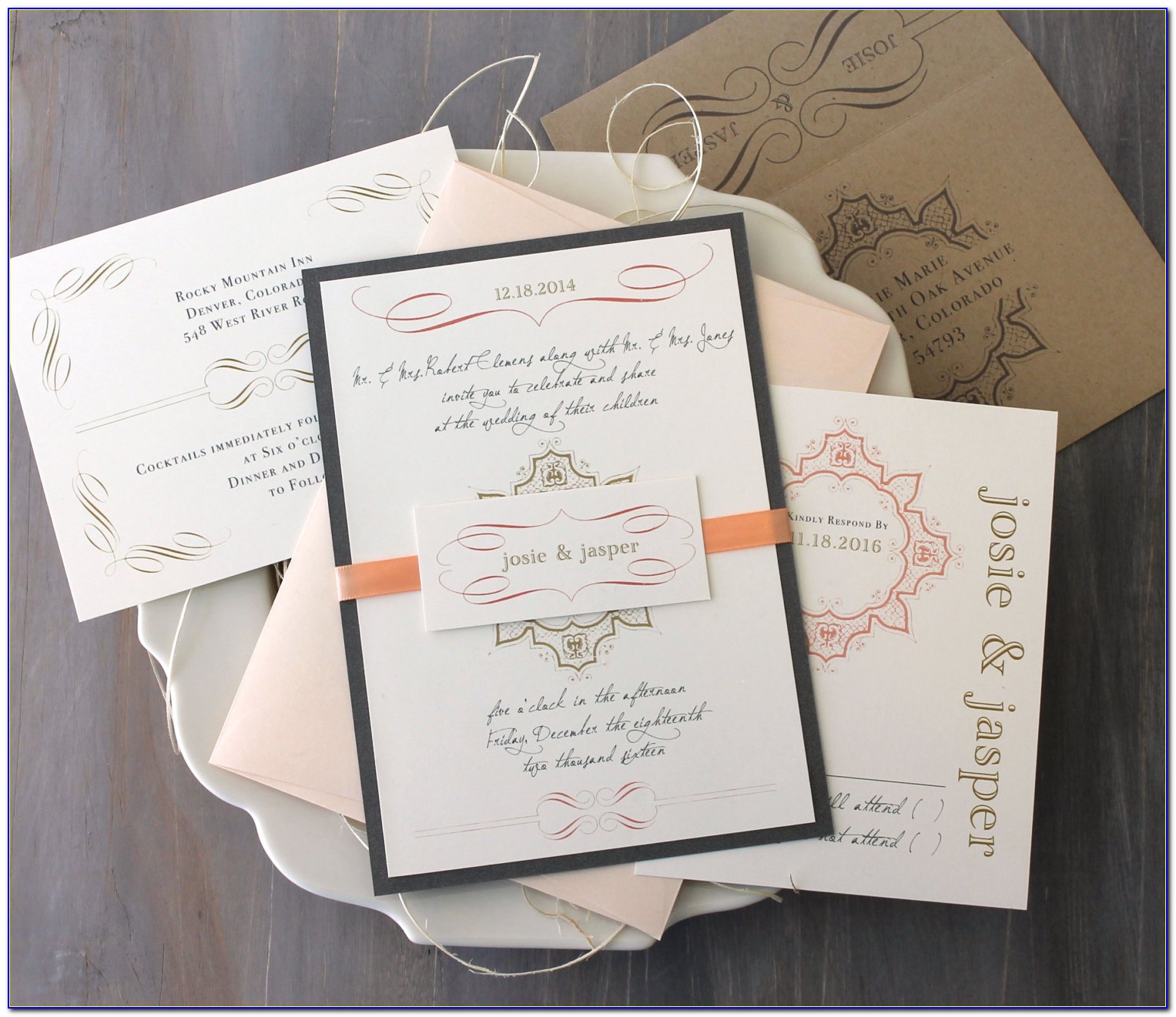 Peach Wedding Invitation Cards