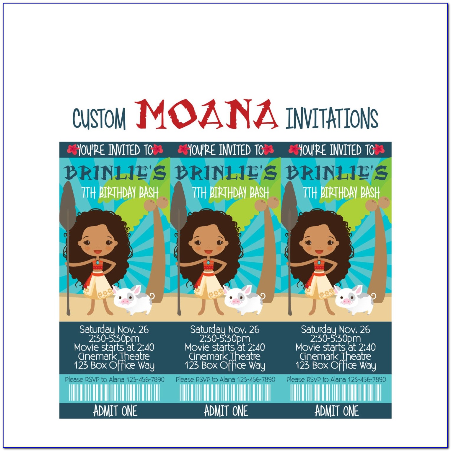 Personalized Moana Invitations