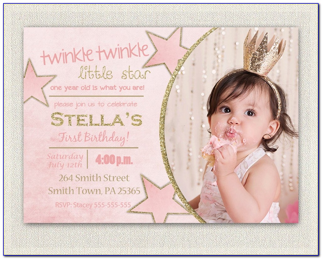 Pink And Gold 1st Birthday Invitations
