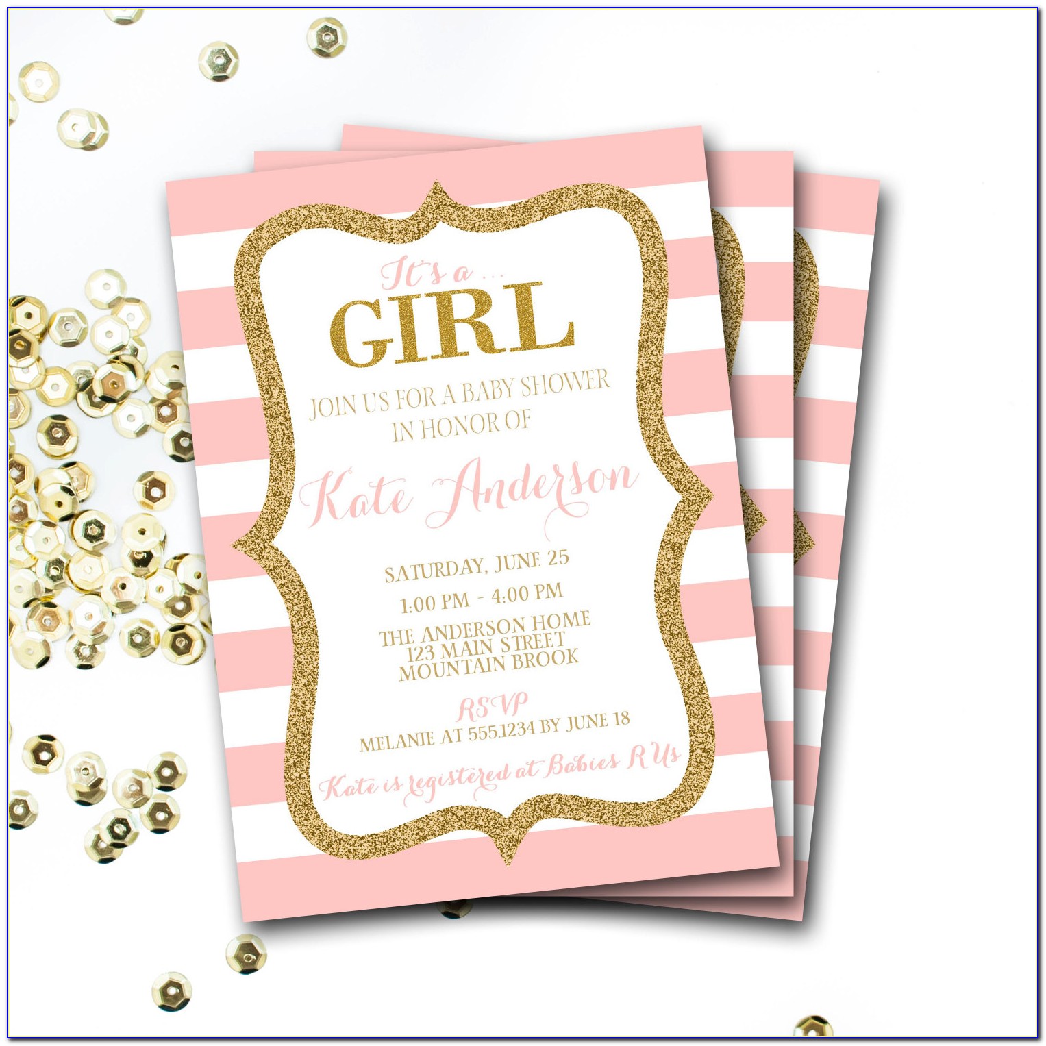 Pink And Gold Invitations First Birthday