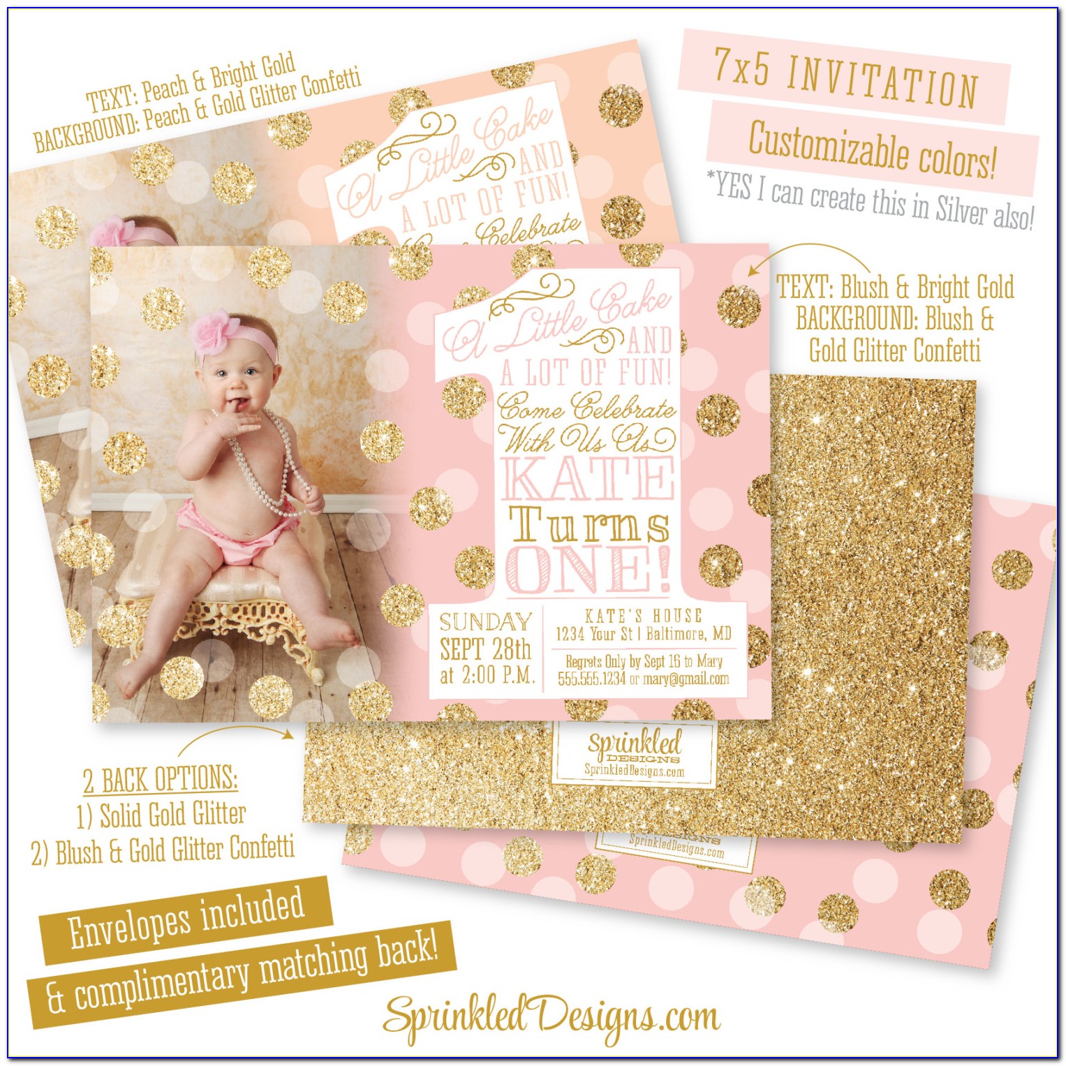 Pink And Gold Pumpkin First Birthday Invitations