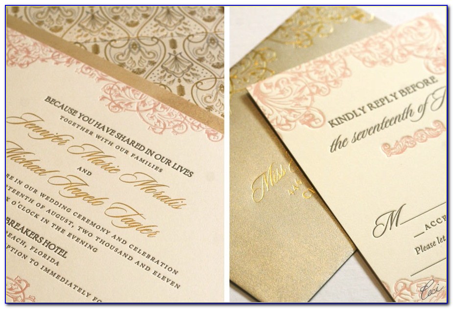 Pink And Gold Rustic Wedding Invitation