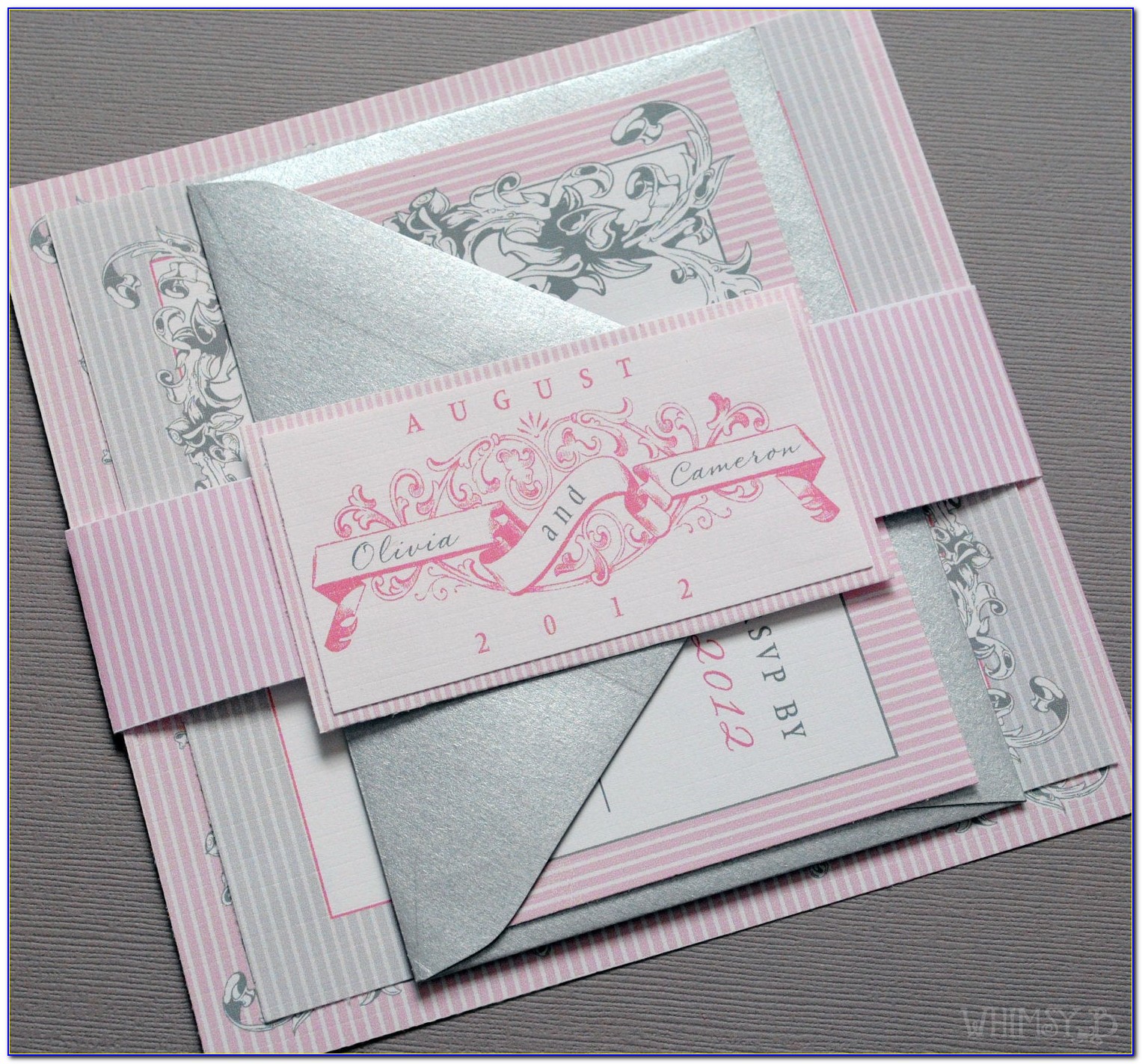 Pink Grey And White Wedding Invitations