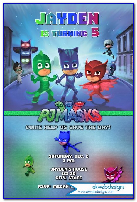 Pj Mask Personalized Party Invitations