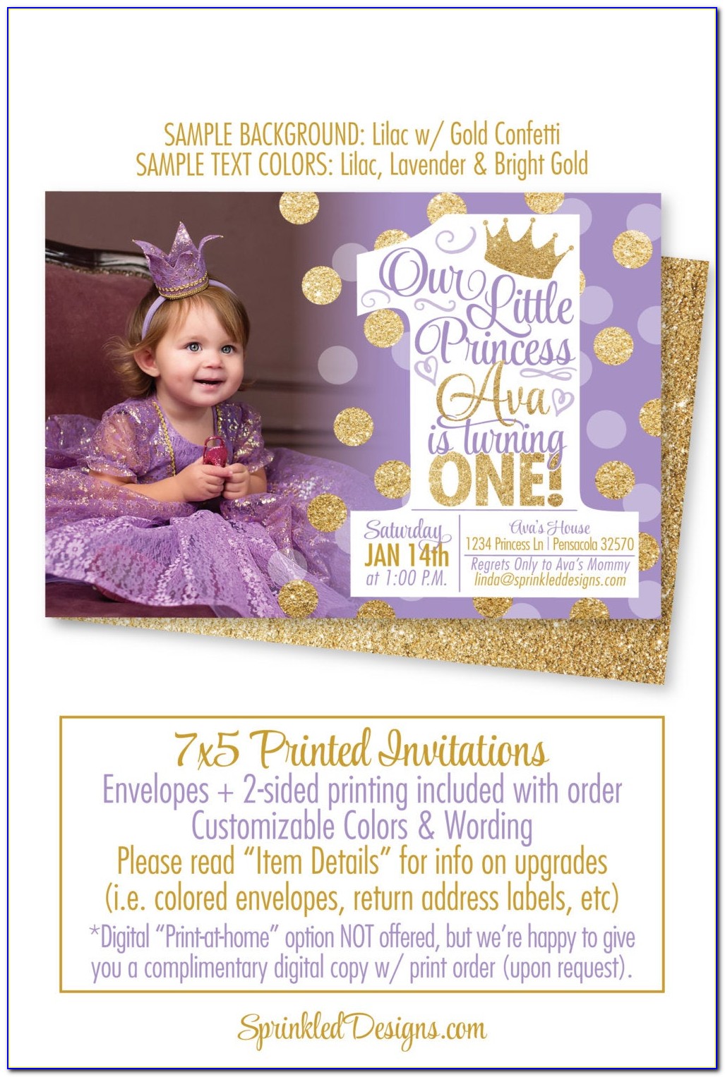 Princess Theme 1st Birthday Invitation