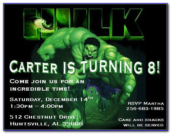 Printable Hulk Birthday Invitations