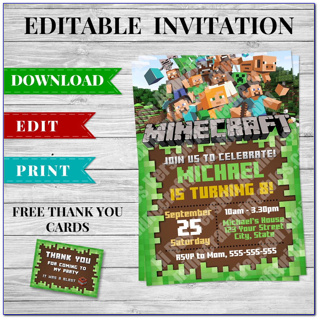 Printable Minecraft Birthday Invitations Free