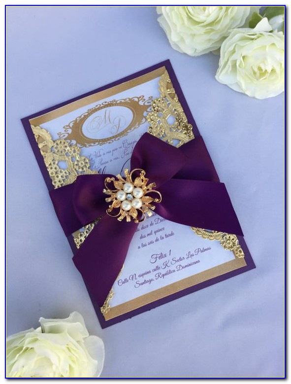 Purple And Gold Wedding Invitation Design