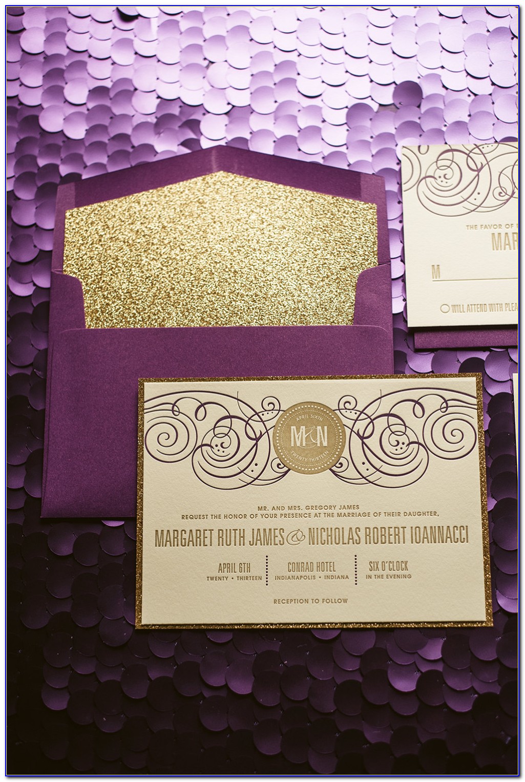 Purple And Gold Wedding Invitation Templates