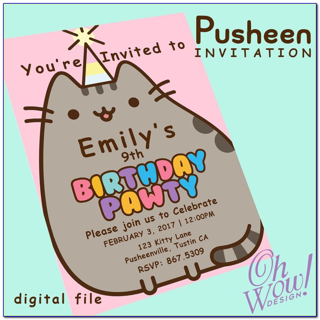 Pusheen Birthday Invitation