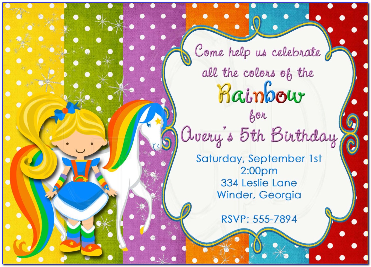 Rainbow Brite Birthday Invitations