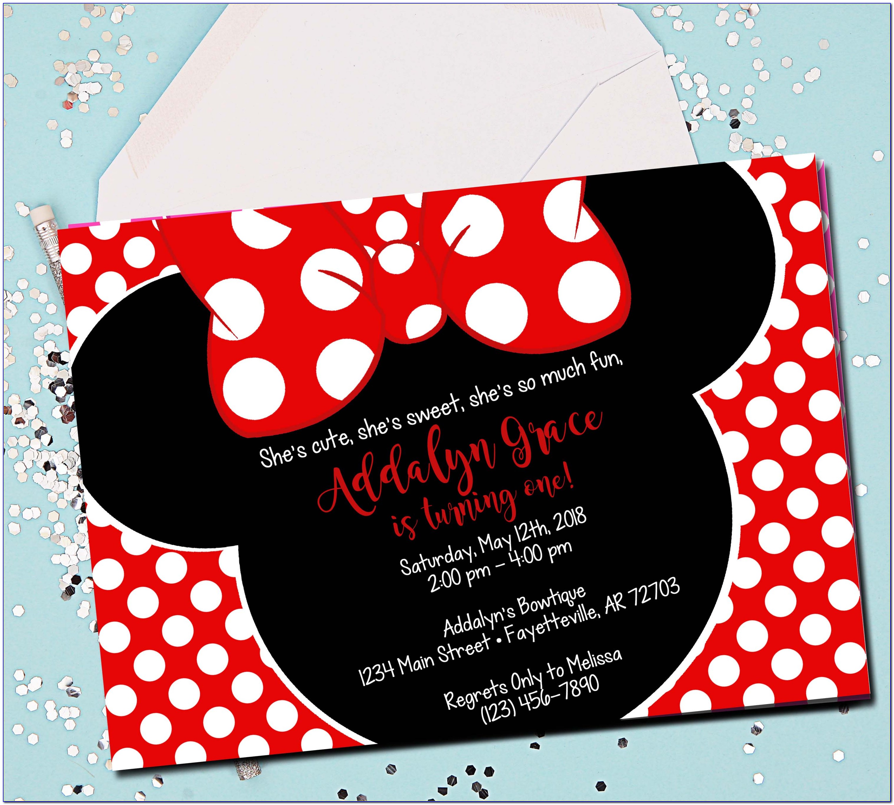 Red And Black Minnie Mouse Invitations