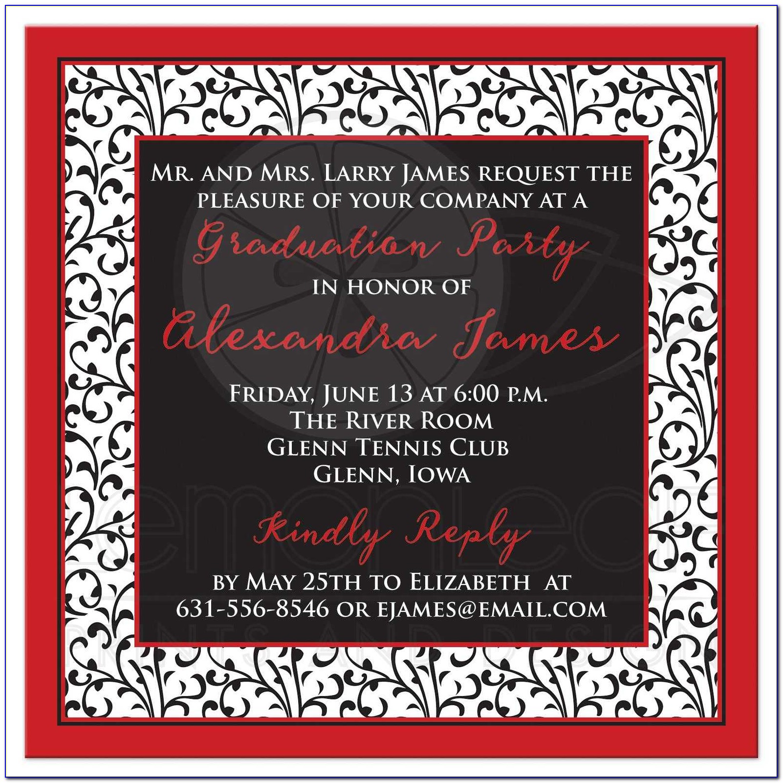 Red Black White Graduation Invitations