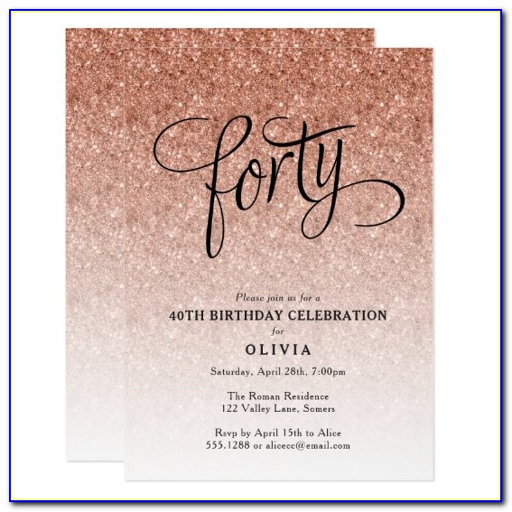 Rose Gold 40th Birthday Invitations